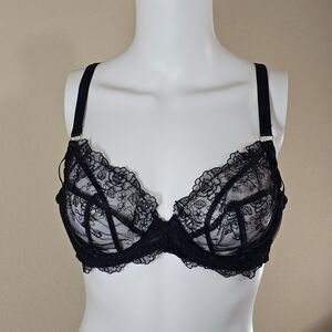 Hustler Isa Black Floral Lace and Mesh Bra